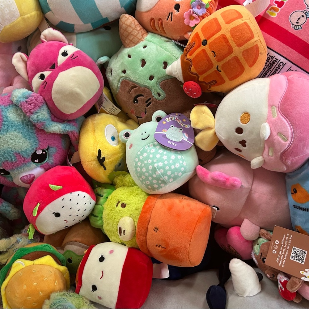 Multicolored Plushie bundle, 15+ plushies, includes squishmallow, ME, and more.